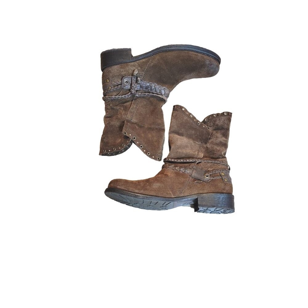TRASK Women's Suede Ankle Boots, Distressed‎ Boho, Sz 10M, Rustic Brown